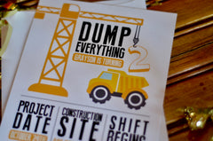 Dump Truck Construction 5x7 Birthday Party Invitation with Envelopes or DIY Printable
