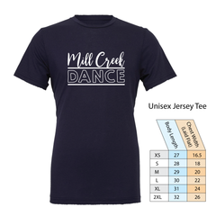 Mill Creek Dance Script Unisex Bella CVC Short Sleeve T-Shirt or Bella Long Sleeve Tee