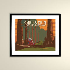 Sequoia National Park with barn Poster 11x14 Vintage Travel Poster - Can personalize with Names and date (frame not included)