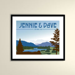 Montana Mountains with River 11x14 Vintage Poster /Wedding Poster personalized with Names and date (frame not included)