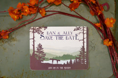 Craftsman Appalachian Rolling Hills and Lake with Couple Carrying a Canoe Save The Date Card- BP1
