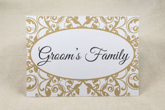 Elegant Gold Flourish Frame Tented Reserved Signs for Bride's and Groom's Family