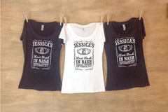 Last Bash in Nash? Tennessee whiskey inspired Bachelorette party ladies shirts personalized with date and location