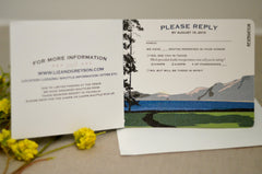 3pg Lake Tahoe Landscape with Wooded Forest Livret Wedding Invitation Booklet Style with RSVP Postcard