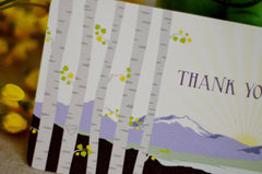 Spring Rocky Mountains with Birch Trees Art Nouveau (Purple & Grass Green) Thank You Postcard