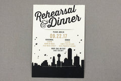 Dallas Skyline A Perfect Pairing Rehearsal Dinner Cork Coaster Invitations // Black and Gold