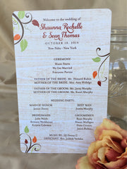 Fall Leaves with Rustic Faux Wood 5x8 2-sided Wedding Programs - JA1