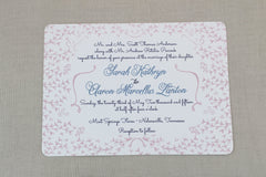 Elegant Floral Wreath Blush Pink and Dusty Blue Layered Strata Wedding Invitation, Details Card and RSVP Postcard Tied with Satin Ribbon-TE1