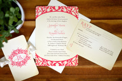 Pink Victorian Vintage Flourish with Monogram Layered Strata Elegant Wedding Invitation with RSVP Postcard - BP1