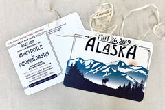 Denali Alaska Mountains Save the Date Postcard // Rustic Alaska Wedding Save the Date with Moose