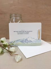 Blue Pikes Peak Colorado with Birch Trees - 3 Page Livret Wedding Booklet Invitation Includes A7 Envelopes