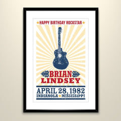 40th Birthday Hatch Poster with Guitar 11x17 Paper Poster - Fortieth Birthday Poster personalized with Name and Date (frame not included)