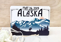Denali Alaska Mountains Save the Date Postcard // Rustic Alaska Wedding Save the Date with Moose