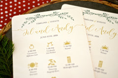Elegant Gold Script with Greenery Wedding Timeline of Events Fans // Fully Assembled Wedding Program Fans // BP1