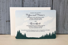 Rustic Evergreen Trees Mountain 5x7 Wedding Rehearsal Dinner and Breakfast Invitations with A7 Envelopes