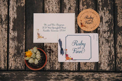 Fall Barley and Flowers Wedding Invitation Booklet Livret with tear off RSVP postcard