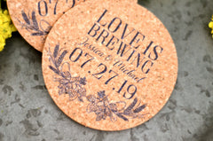 Barley and Hops Wreath Love is Brewing Save the Date Cork Coaster // Green and Navy Brewery Wedding Save the Date
