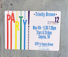 Rainbow Birthday Party Invitation, Stars Party Birthday Invitation, 5x7 Birthday Party Invite With Blank Envelopes