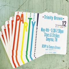 Rainbow Birthday Party Invitation, Stars Party Birthday Invitation, 5x7 Birthday Party Invite With Blank Envelopes