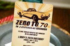 Gold Vintage Corvette Birthday Invite, Zero to 70 in Seconds 5x7 Invitation, DIY Printable Birthday Invite Ready To Print File