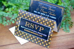 Art Deco Vintage Gold and Black Trifold Wedding Invitation with Online RSVP and Envelope-Wedding Invitation