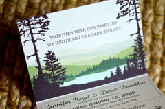 Catskill Mountains Wedding Trifold Invitation with Perforated RSVP Postcard-New York Appalachian Invitation-Green Rolling Hills
