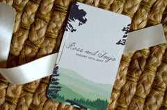 Catskill Mountains New York Appalachian Green Rolling Hills Strata Layered Wedding Invitation w/ RSVP Postcard and Details Card