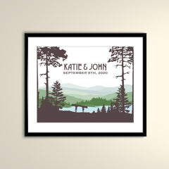 Catskill Mountains Travel 14x11 Paper Poster - Wedding Poster personalized with Names and Date (frame not included)