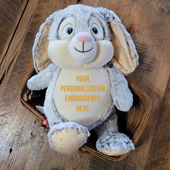 Embroidered Bunny Stuffed Animal, Washable Embroidered Plush Easter Bunny;  Cubbie Pals