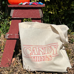 Candy Things Trick or Treat Bag, Halloween Canvas Bag, Reusable Tote, 14.5x15 inches