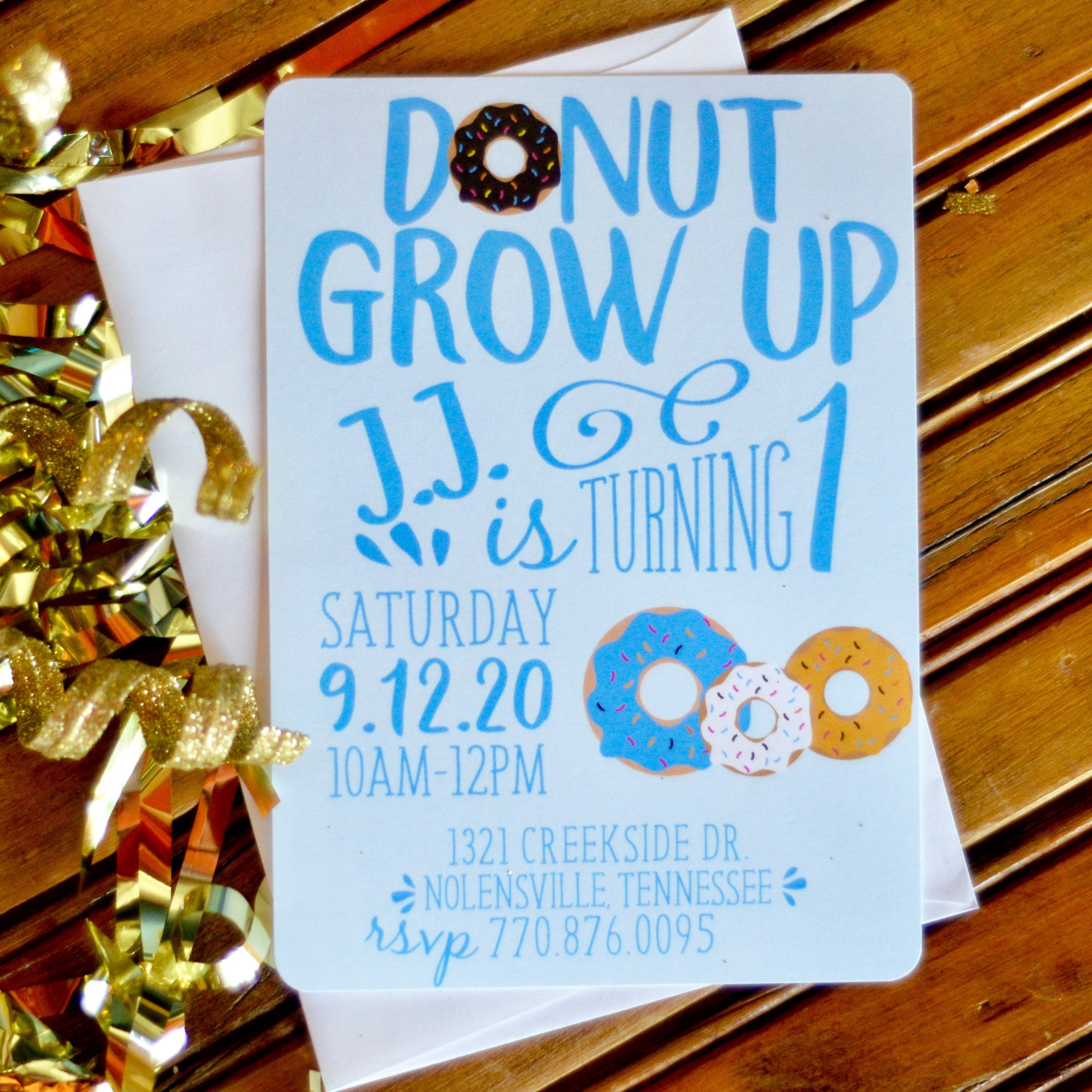 Donut Grow Up 5x7 Birthday Party Invitation with Blank Envelopes or DI –  Nesting Project LLC