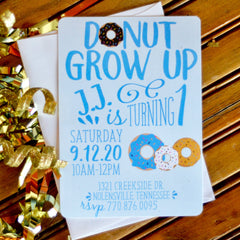 Donut Grow Up 5x7 Birthday Party Invitation with Blank Envelopes or DIY Printable