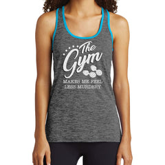 The Gym Makes Me Feel Charcoal and Electric Blue Racerback Workout Tank LST396
