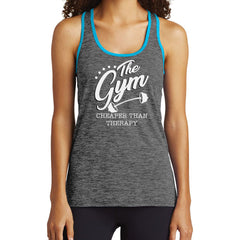The Gym Makes Me Feel Charcoal and Electric Blue Racerback Workout Tank LST396