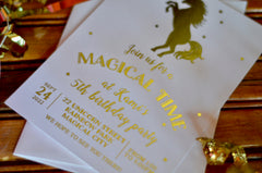 Magical Unicorn 5x7 Birthday Invitation with Blank Envelope Pressed With Real Foil