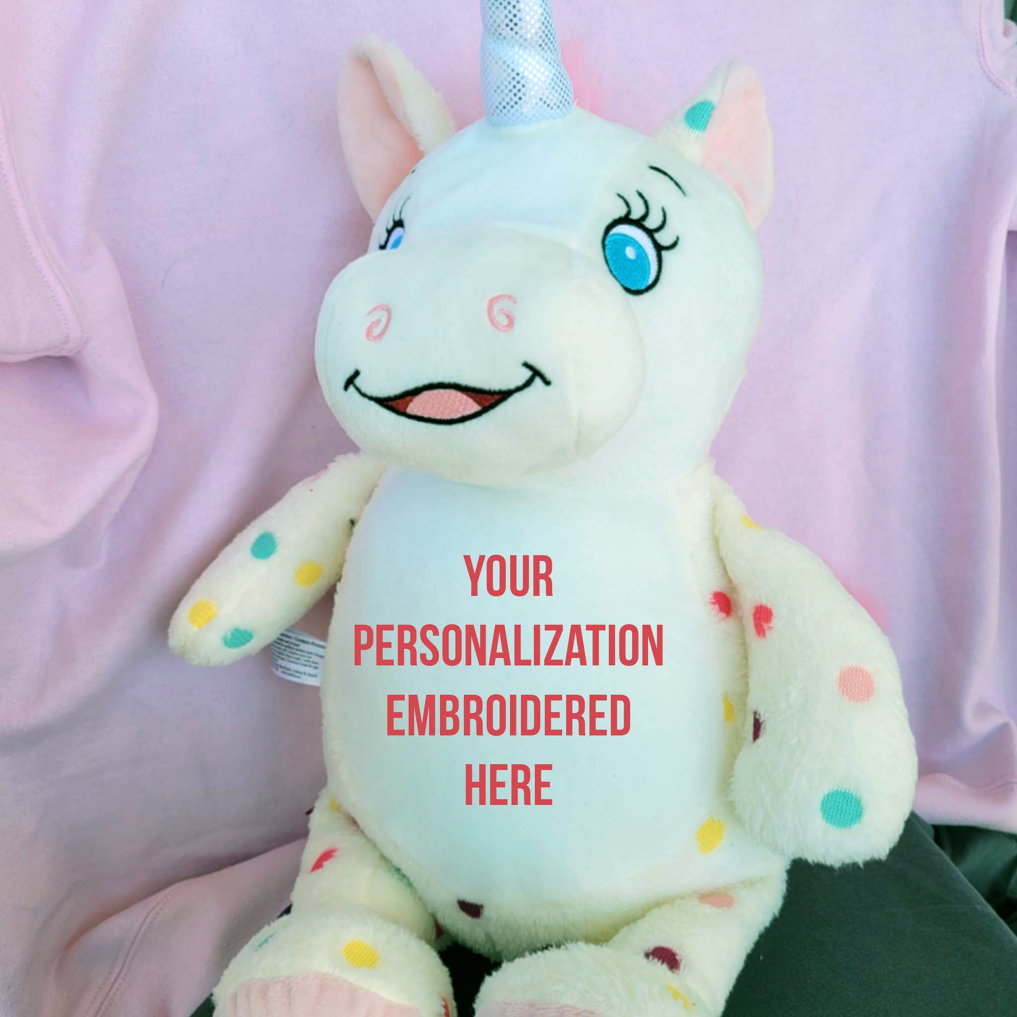 Embroidered Unicorn Stuffed Animal, Washable Embroidered Plush Unicorn;  Cubbie Pals