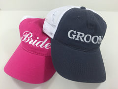 Bride Hat and Groom Hat Matching Set (Set of 2) - Trucker Mesh Unstructured Hat