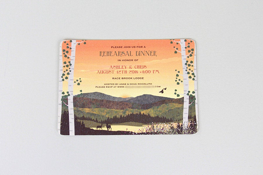 Fall Appalachian Mountains at Sunset with Wildflowers Wedding Rehearsal Dinner 5x7 Invitation with A7 Envelope // Welcome Dinner Invitation