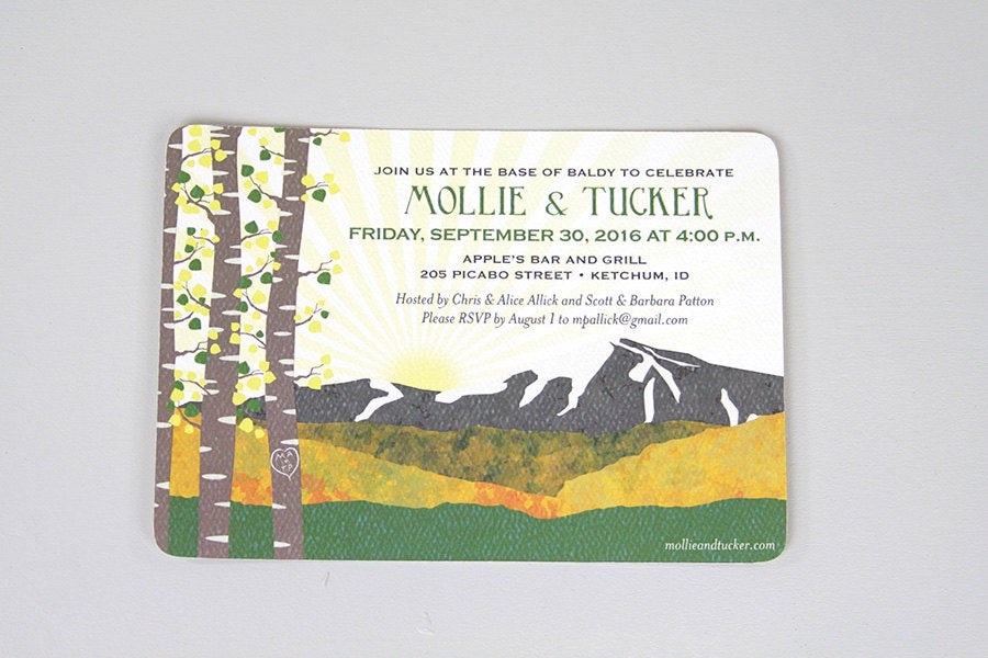Bald Mountain Idaho with Birch Trees Wedding Invite // 5x7 Wedding Invitation with A7 Envelope