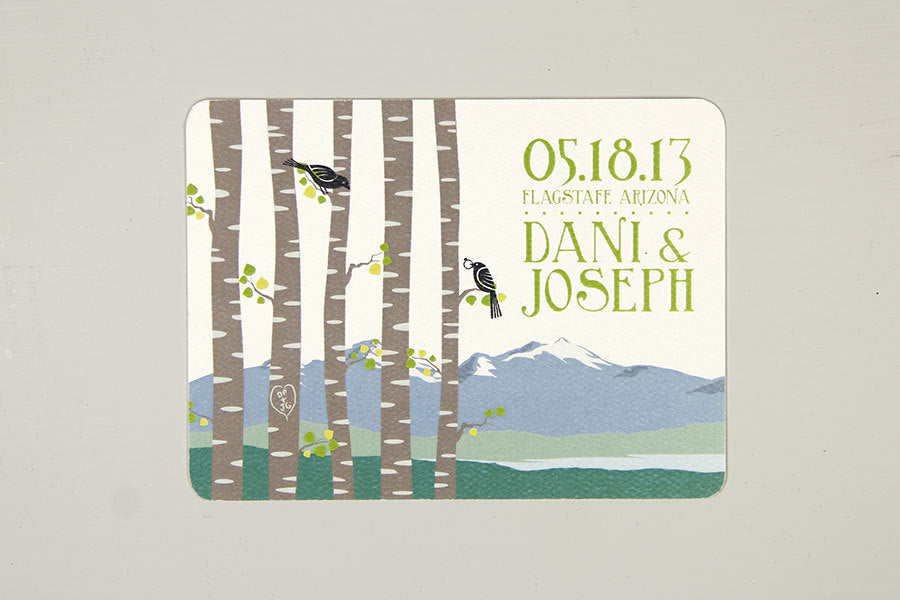 Birch Tree Art Nouveau Colorado Rocky Mountains Wedding Save the Date Postcard Announcement
