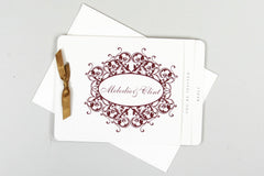 Romantic Flourish Cranberry and Gold Script 3pg Livret Booklet Wedding Invitation with RSVP Postcard and Envelope