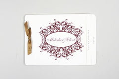 Romantic Flourish Cranberry and Gold Script 3pg Livret Booklet Wedding Invitation with RSVP Postcard and Envelope