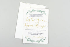 Elegant Gold Script with Greenery 5x7 Wedding Invitation with Envelopes // 5x7 Wedding Invitation with A7 Envelope