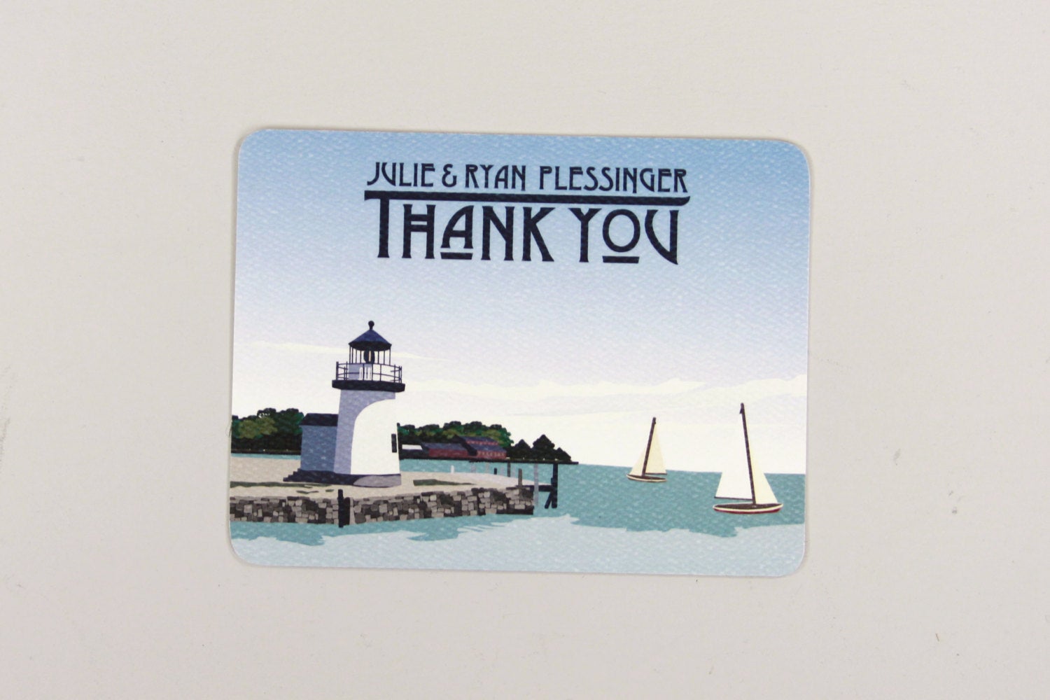 Connecticut Mystic Seaport Lighthouse with Sailboats Wedding Thank You Cards with A2 Envelope