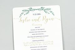 Elegant Gold Script with Greenery Wedding Program Fans // Fully Assembled Wedding Program Fans