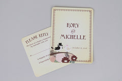 Vignette Floral with Birds 5x7 Wedding Invitation with RSVP Postcard