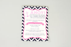 Ahoy! Pink Anchor Nautical Baby Shower Invitation // Nautical Anchor Baby Girl 5x7 Shower Invitation