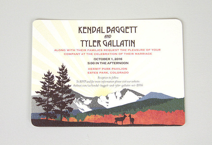 Fall Longs Peak Colorado Mountain Wedding Invite // 5x7 Wedding Invitation with A7 Envelope