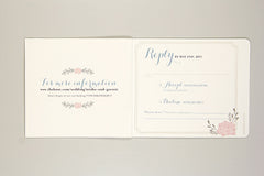 Rustic Elegant Script Floral 3pg Livret Booklet Wedding Invitation with RSVP Postcard and Envelopes