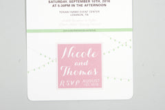 Elegant Script String Lights 2pg Grande Livret Wedding Invitation Booklet with RSVP Postcard // Script Wedding Invitation Booklet